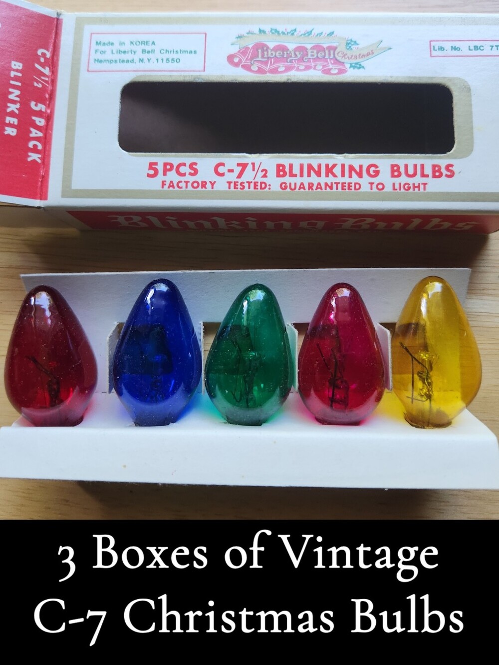 3 Boxes of Vintage Liberty Bell C-7½ Blinking Glass Light Bulbs (15 Bulbs Total)